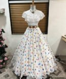 Women's Ready to Wear White Floral Georgette top bottom lehenga choli Set