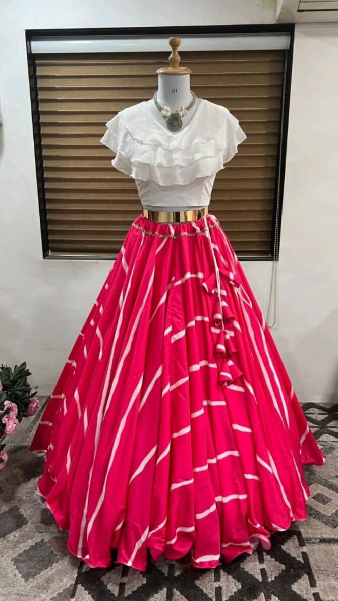 Women's Ready to Wear Gajari Striped Georgette top bottom lehenga choli Set
