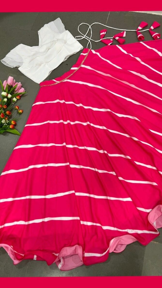 Women's Ready to Wear Gajari Striped Georgette top bottom lehenga choli Set