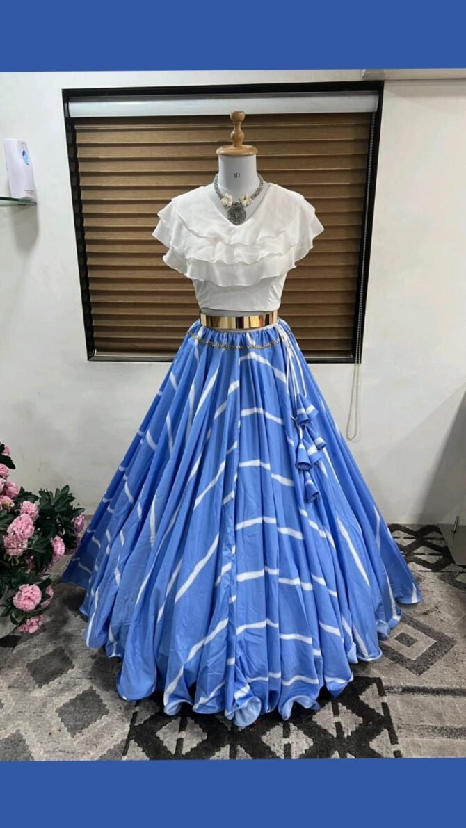 Women's Ready to Wear Royal Blue Striped Georgette top bottom lehenga choli Set