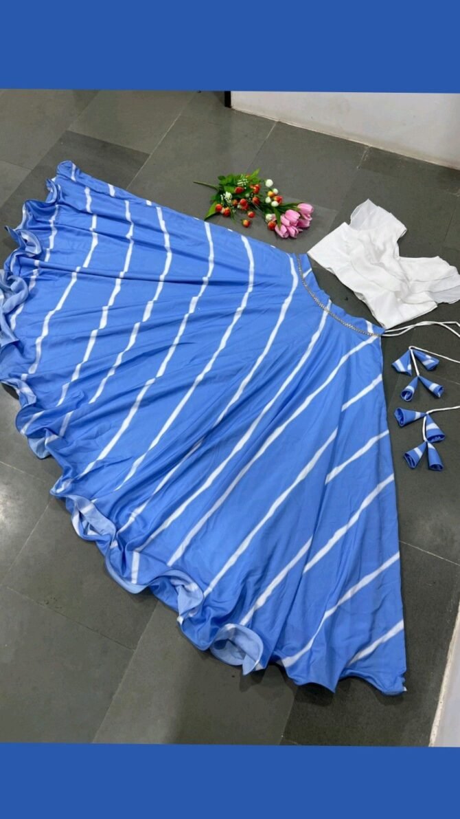 Women's Ready to Wear Royal Blue Striped Georgette top bottom lehenga choli Set