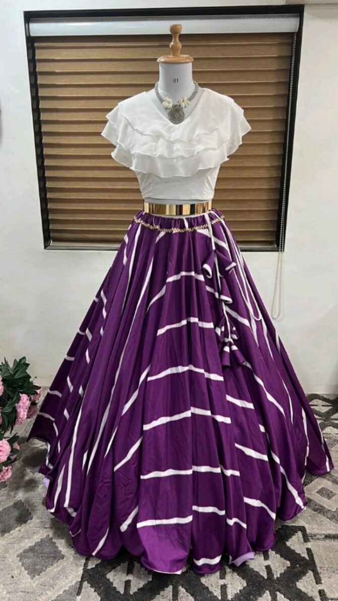 Women's Ready to Wear Wine Striped Georgette top bottom lehenga choli Set